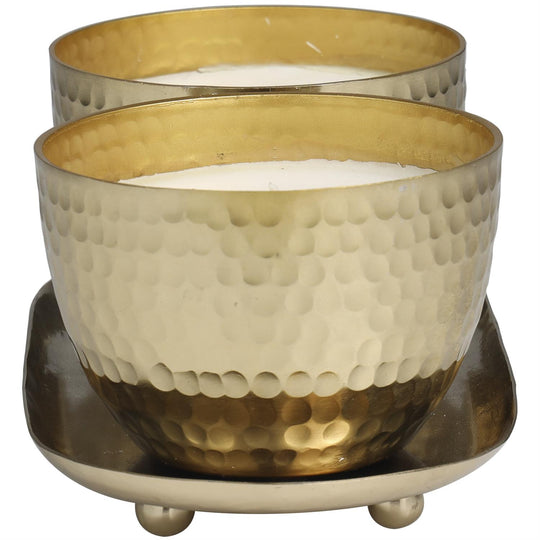 Scented Candle Set with Tray in Hammered Metal Bowls, 2 x 10 oz