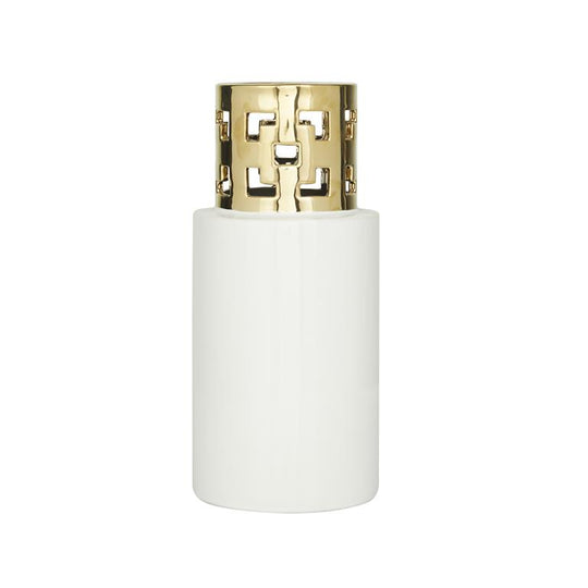 Cylindrical Vase with Patterned Gold Neck