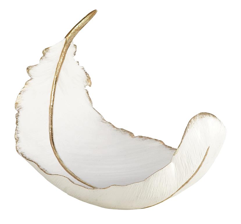 Curved Feather Decorative Bowl with Gold Accents