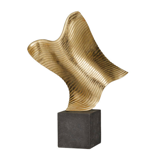 Rippled Abstract Wave Sculpture with Black Base