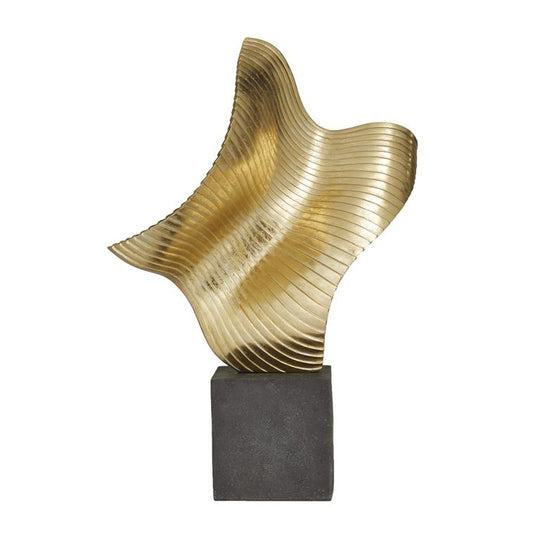 Rippled Abstract Wave Sculpture with Black Base