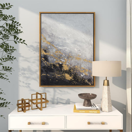 Smoky Grey and Gold Geode Ombre Wall Art with Gold Frame