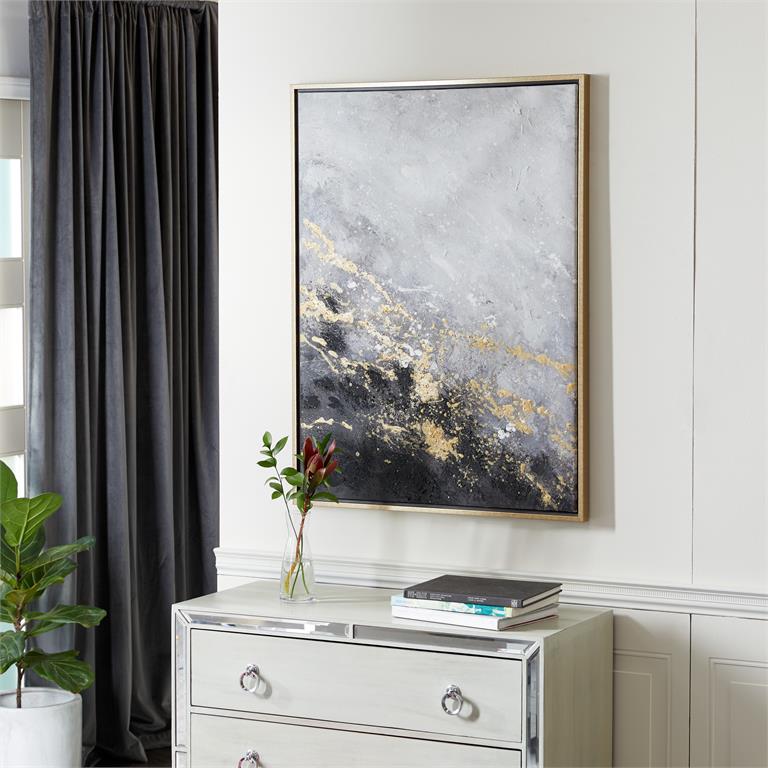 Smoky Grey and Gold Geode Ombre Wall Art with Gold Frame