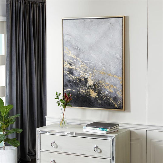 Smoky Grey and Gold Geode Ombre Wall Art with Gold Frame