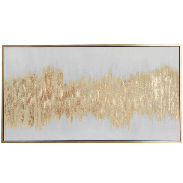 XL Abstract Glossy Gold Wall Art with Gold Frame