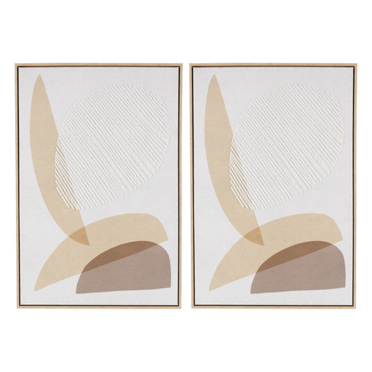 Neutral Hues Overlapping Shapes Wall Art Set with Light Brown Frame