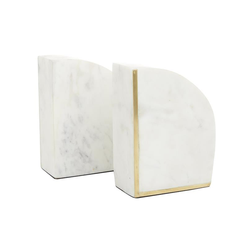Half Oval Geometric Marble Bookends Set with Gold Inlay