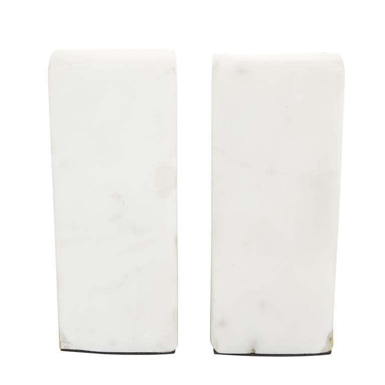 Quarter Moon Geometric Marble Bookends Set with Gold Inlay