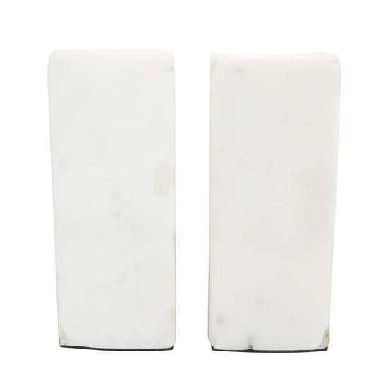 Quarter Moon Geometric Marble Bookends Set with Gold Inlay