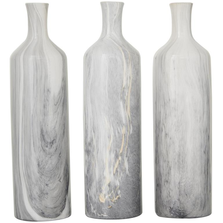 Faux Marble Ceramic Vase Set with Gold Detail