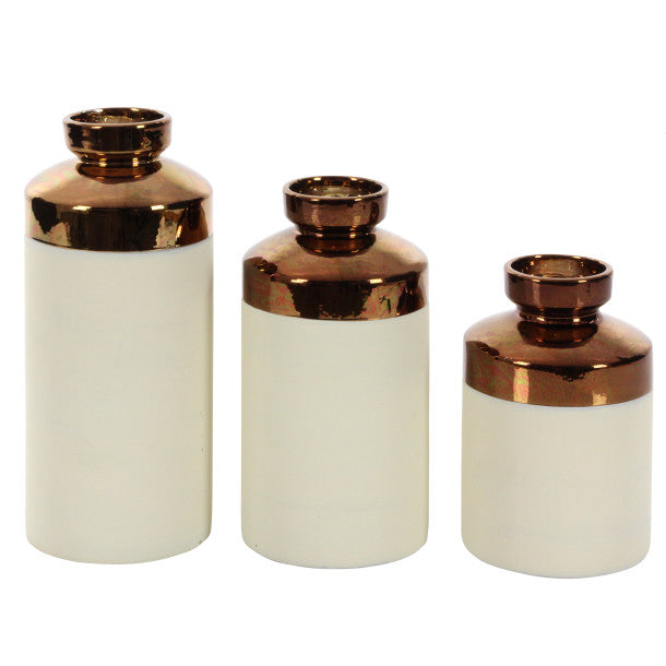 Copper Colorblock Topped Ceramic Vase Set