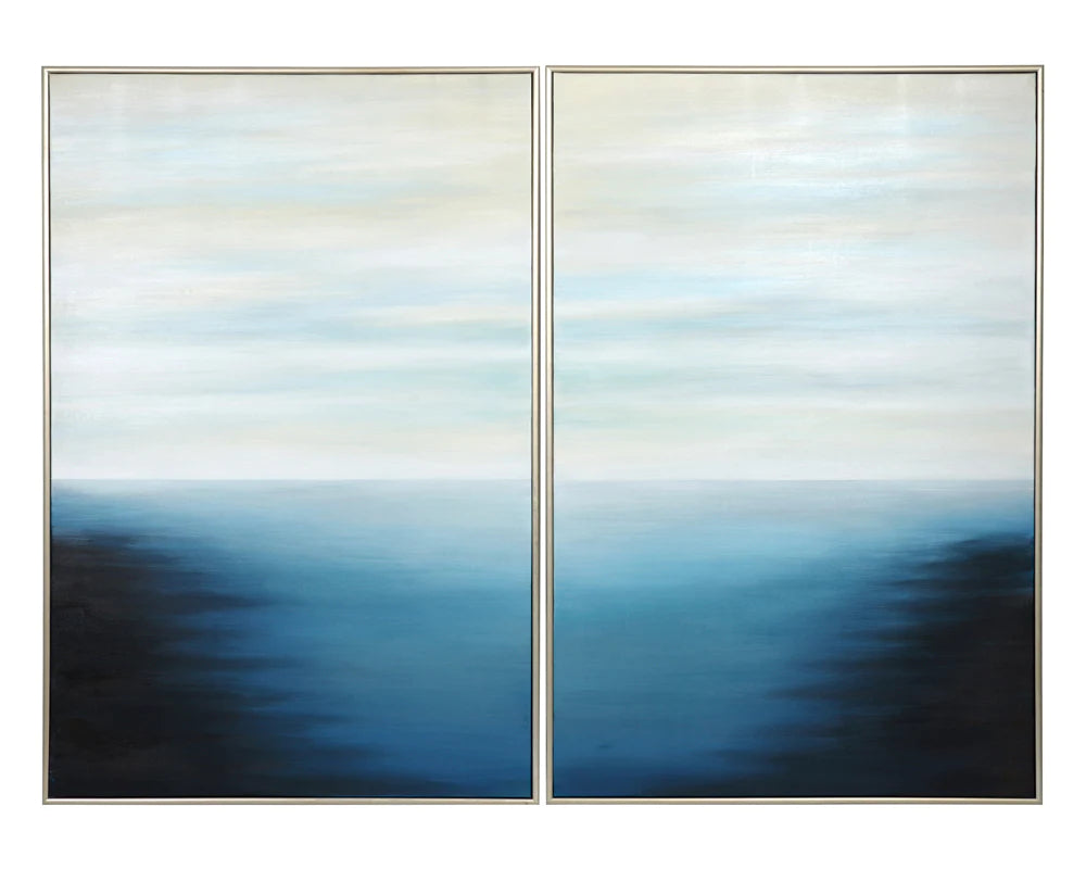 XL Ocean Horizon Wall Art Set with Silver Frame